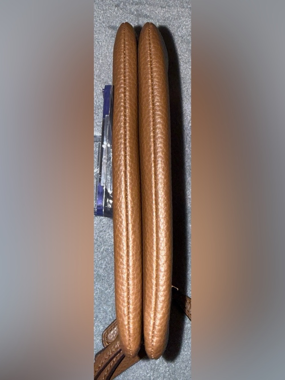Coach Brown Pebbled Leather Double Corner Zip Wallet Wrislet Gold Logo& Hang Tag - Picture 6 of 8